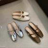 Baotou Half Slippers for Women 2024 New Summer Outwear Silver Heel Free Soft Sole Sandals