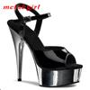 Mclubgirl Women's Shoes Summer Fairy Solid Thin Heel Open Toe Buckle Black Super High Heel Sandals 15cm Heel 5cm Platform YKC