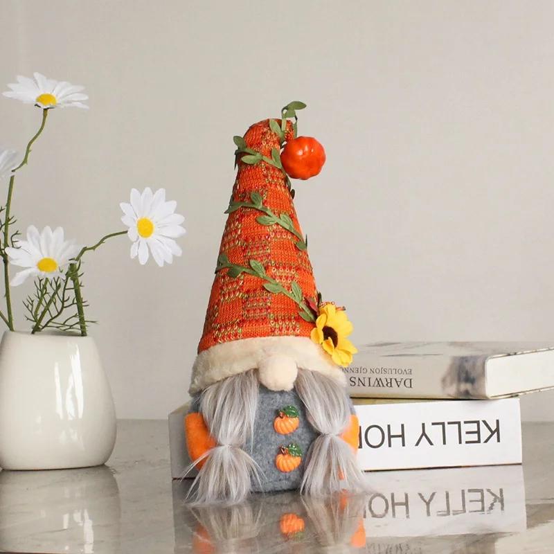 Fall Gnome Pumpkin Sunflower Mini Doll Dwarf Plush Ornaments for Christmas Autumn Thanksgiving Decor Gifts Halloween