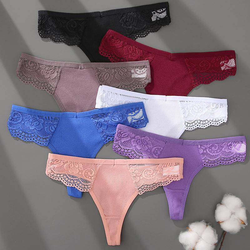 4PCS/Set Sexy V-Waist Women Cotton G-string S-XL Lace Lingerie Panties Thongs Femme Underwear Girls Underpant Intimates