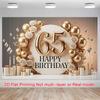 2D Gold White Floral 65th Birthday Backdrop - Elegant Background Banner for 65th Birthday Celebration