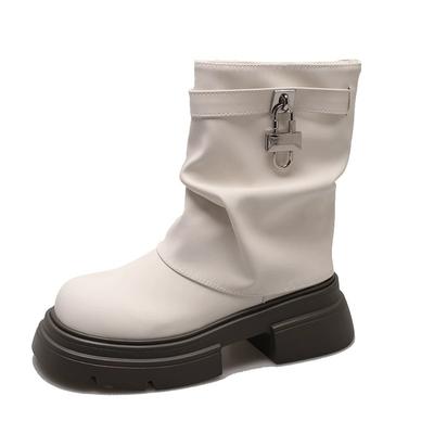 Ботинки на среднем каблуке с круглым носком, роскошные дизайнерские ботинки для женщин, элегантные, в стиле Лолита, осенние, рок, женская мода, однотонные, без застежек, размер L