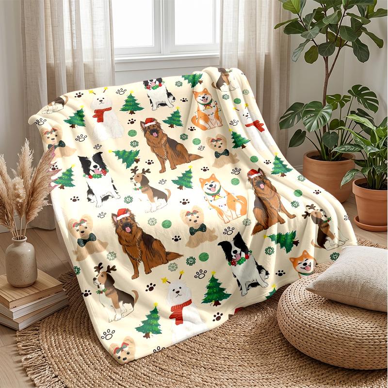 Fashionable Dog Crowd Theme blanket Lightweight Warm Flannel Blanket Decorative Throw Blanket for Home Decoration