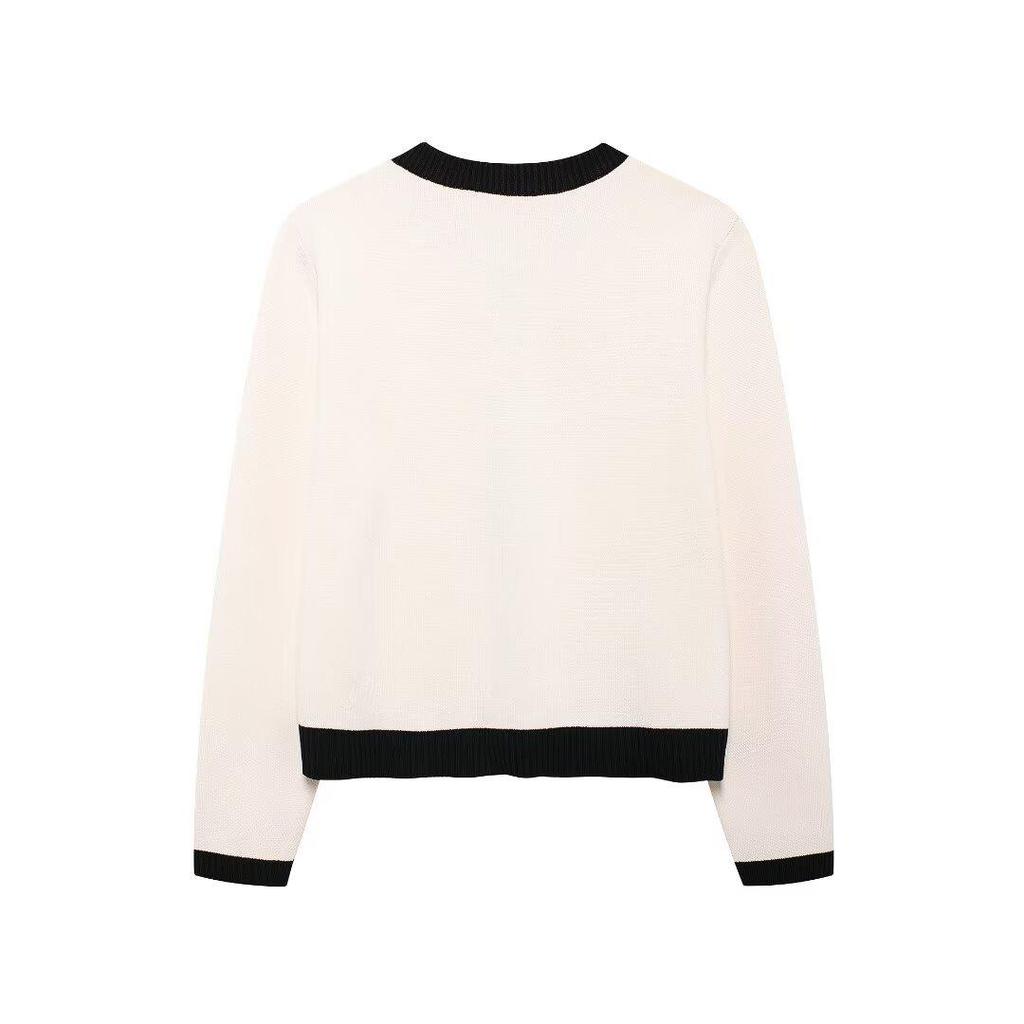 Женский однобортный вязаный кардиган с круглым вырезом в европейском и американском стиле - модный универсальный дизайн, модель #1822106