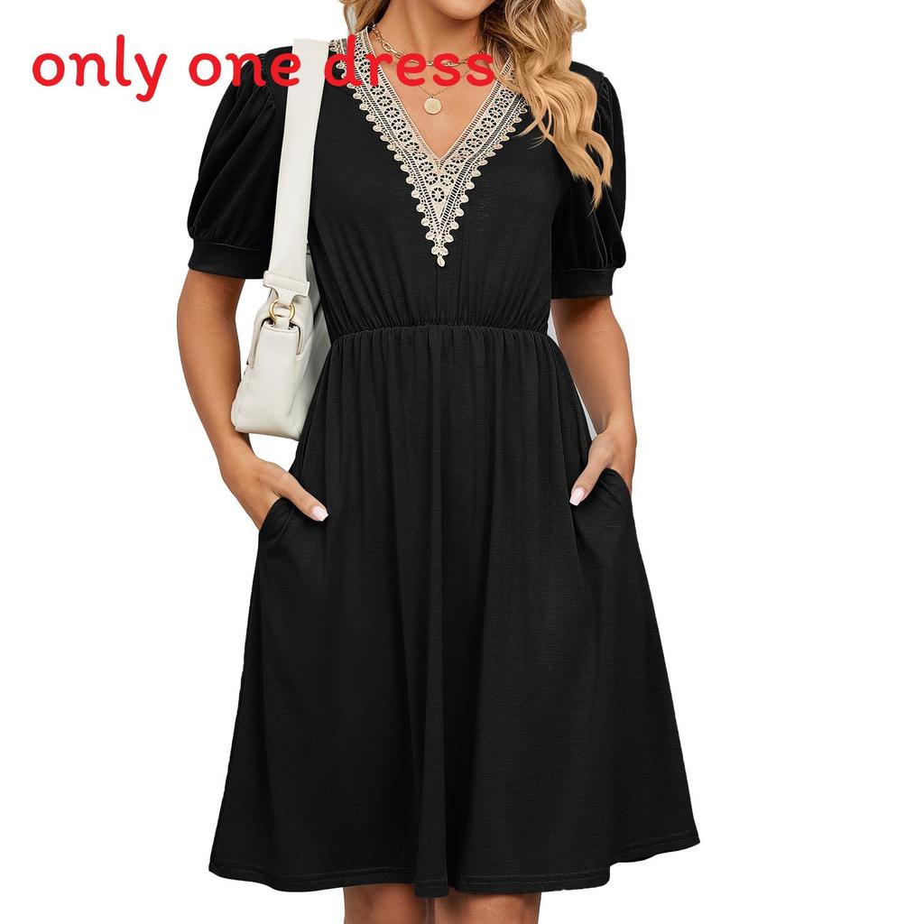 Urban Style Dress With Pockets And V Neck For Spring Casual Wear