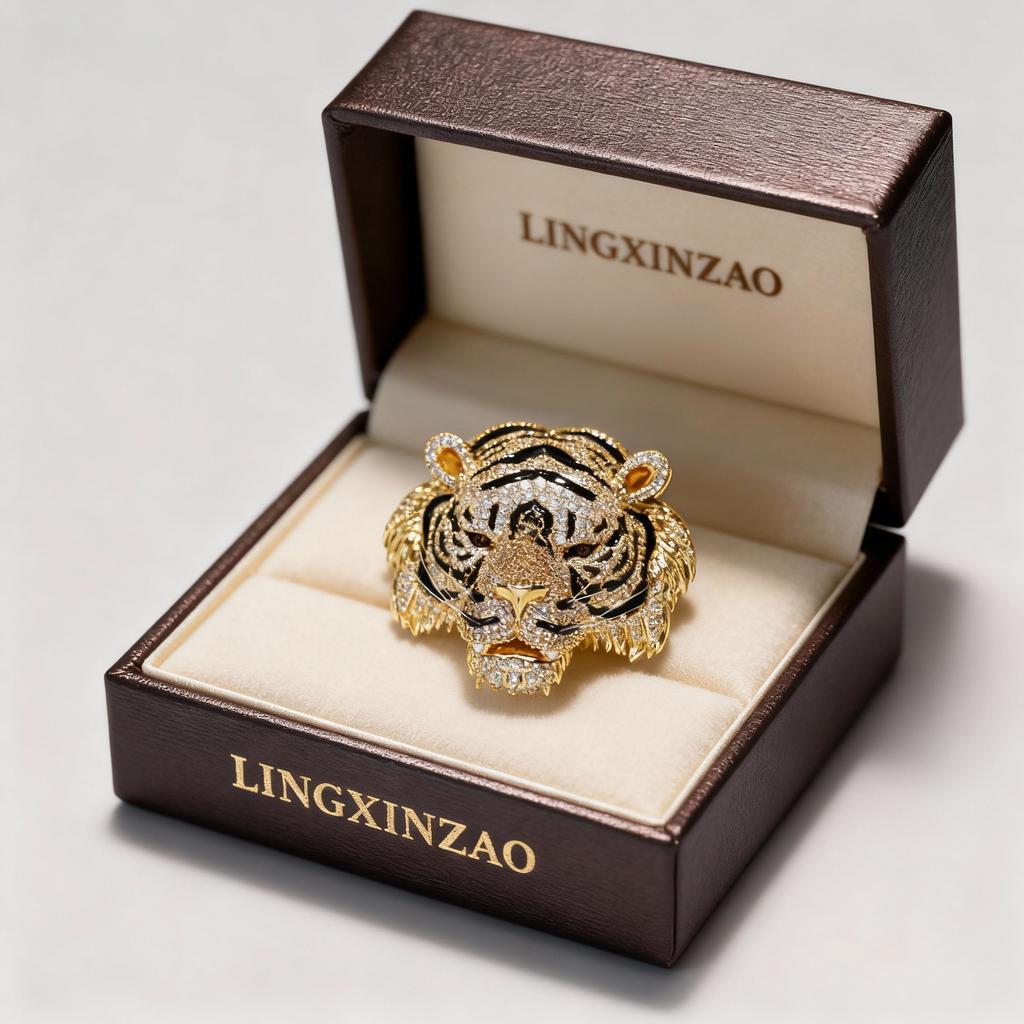 Luxury Gold Plated Copper Tiger Head Brooch, Full Paved CZ Crystal Animal Pin for Men Women Suit Accessory