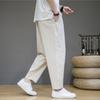 Весенние мужские однотонные свободные брюки из хлопка и льна в китайском стиле с девятью точками, модные повседневные спортивные брюки