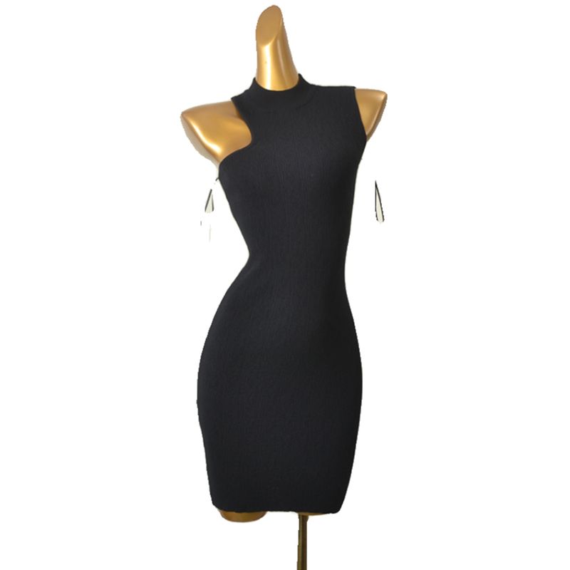 Foreign Trade Original Order Half Turtleneck Bodycon Dress Shoulder Digging Sleeveless Inner Match Sexy Knitting Base Sexy Dress