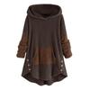 Women Fleece Asymmetrical Button Hem Plus Size Hoodie Top Sweater Blouse