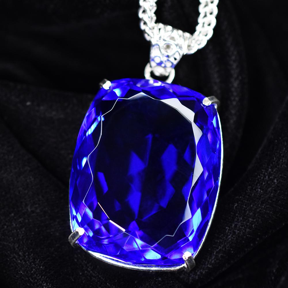 AAA++ CERTIFIED 141.7 Ct Sapphire 925 Sterling Silver Blue Gems Cushion Pendant MY-PD-126-NS