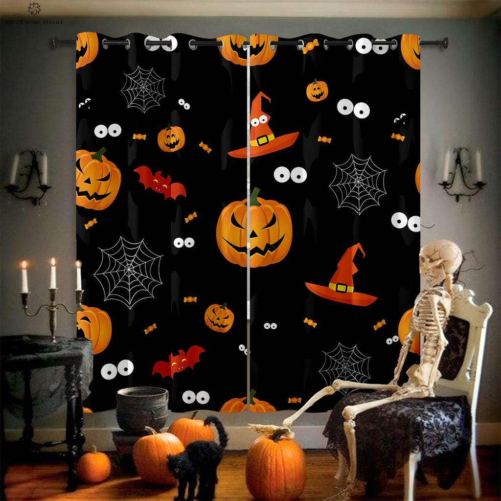 Шторы для украшения на Хэллоуин, привидение, тыква, ведьма, мультяшный принт, спальня, гостиная, праздничная вечеринка