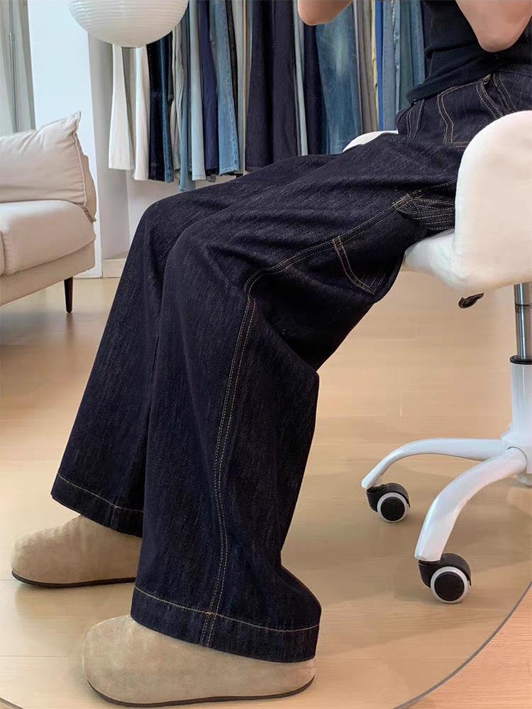 Женские джинсы больших размеров в стиле ретро с высокой посадкой, черные - Осень 2025, широкие брюки, стройнящие