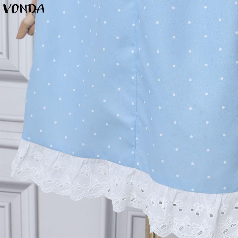 VONDA Женское повседневное мини-платье с квадратным вырезом, короткими рукавами-буфами, бантом и принтом в горошек