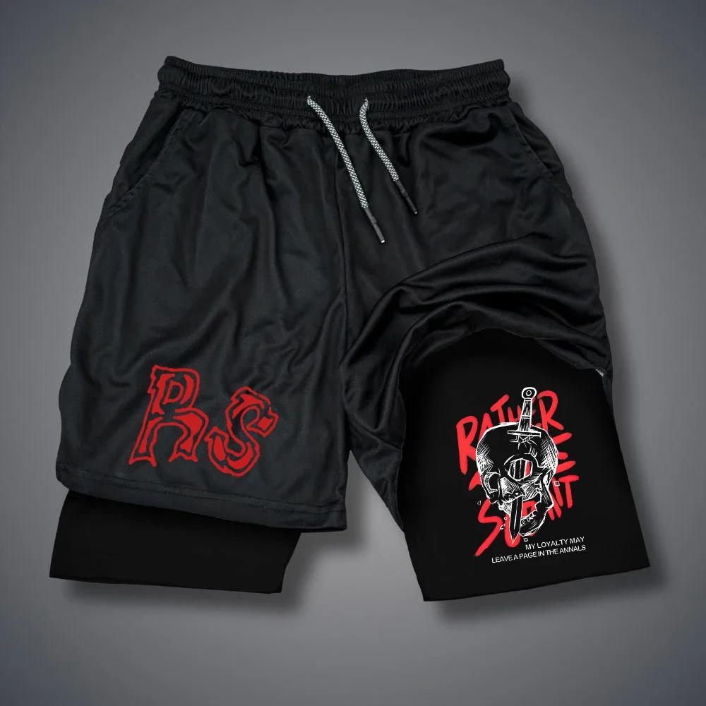 Летние шорты с принтом букв RS, мужские быстросохнущие шорты 2 в 1, уличные женские спортивные шорты с изображением гитары и пламени