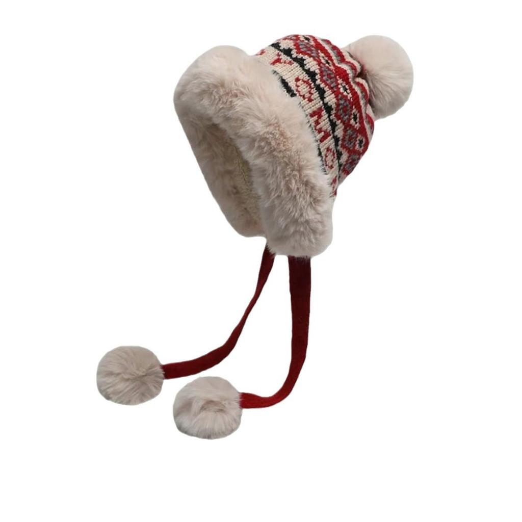 Плюшевая шапка в стиле ретро в этническом стиле для женщин, теплая зимняя защита ушей, вязаная сумка, утолщенная, чтобы показать лицо, маленькая шапка Lei Feng, защита от холода