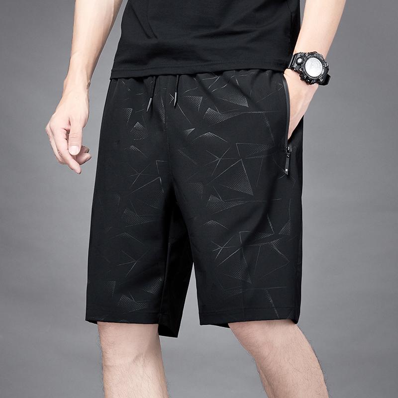 Men's Casual Summer Elastic Waist Shorts Ice Silk Quick Drying Fashion Printed Shorts Men's Large Size Sports Beach Shorts