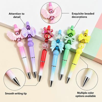 Smooth Writing Beadable Ballpoint Decorative Stacked Beads Beadable Pen Office School Supplies