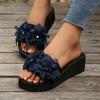 Fashion Fashion Flower Wedges High Heel Home Slippers Women Summer Thick Sole Pull On Shoes Ladies Beach Casual Flat Slippers Mujer