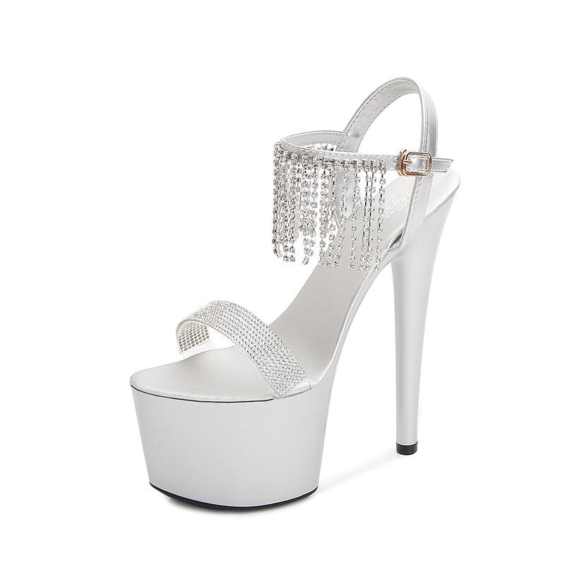 Женские туфли на шпильке, пикантные модные сандалии с пайетками и бахромой, серия 181, каблук 16,5 см, платформа 7 см, LFD