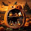 Halloween Cobweb Decorations Centerpiece Pumpkin, Wooden Pumpkin Ornament with Miniature Scenes, Rustic Detailed Scene Decor Skeleton for Farmhouse