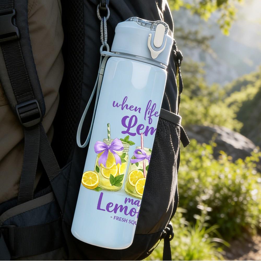 1PC Lemonade Summer Flower Quote Print 750ml Color Plastic Sports Water Bottle Leakproof Flip Straw Lid Suitable for Sports Office Home Use