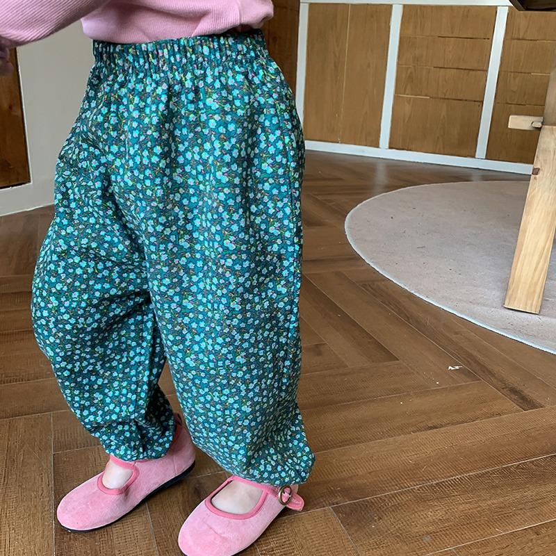 Детские брюки с цветочным принтом для девочек, свободные мягкие брюки, шаровары для малышей