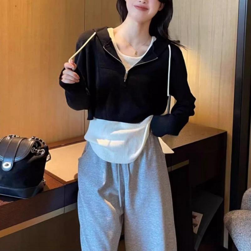 Women's Autumn and Winter Hooded Knit Long Sleeve Sweatshirt