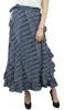 Women's Check Printed Self Belt Cotton Navy Blue Ruffled Wrap Skirt