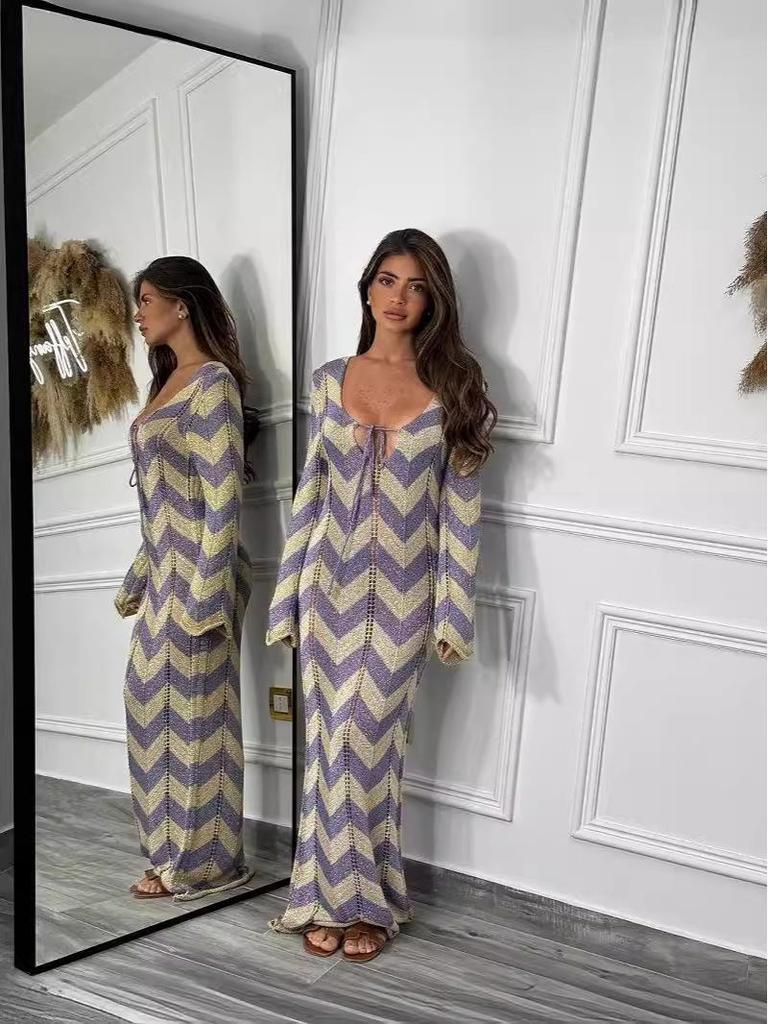 2024 European-American Reversible Tie-up Hollow-Out Slimming Beach Dress