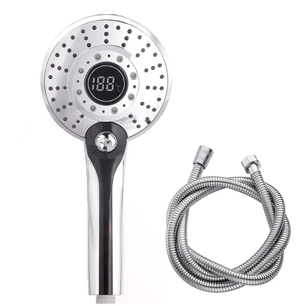 LED Shower Head Digital 3 Modes Adjust Temperature Sensor Hand Held Bathroom ABS Shower Head High Pressure Water Saving Faucet