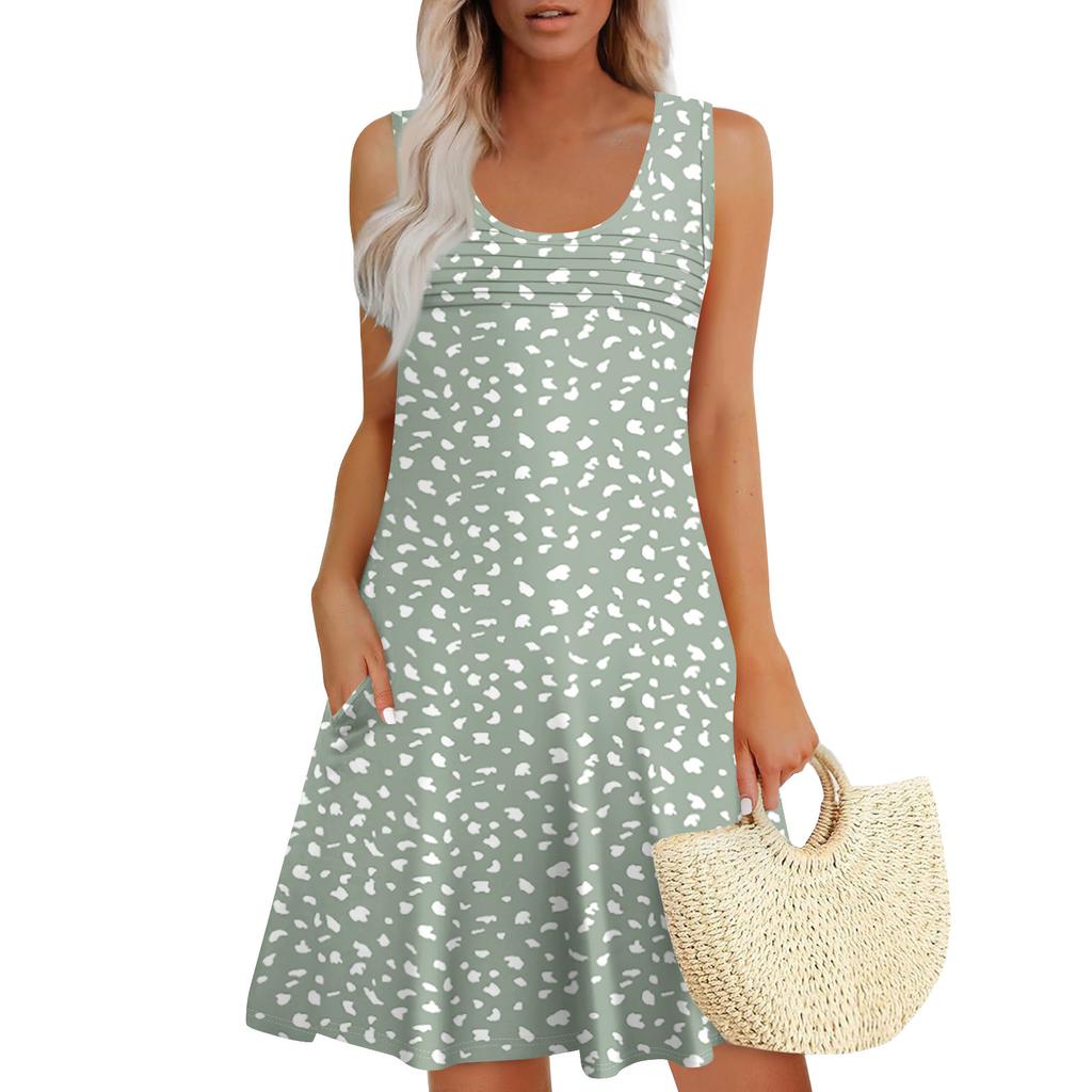Womens Summer Dresses Loose U Neck Sleeveless Sundresses Dress With Pockets