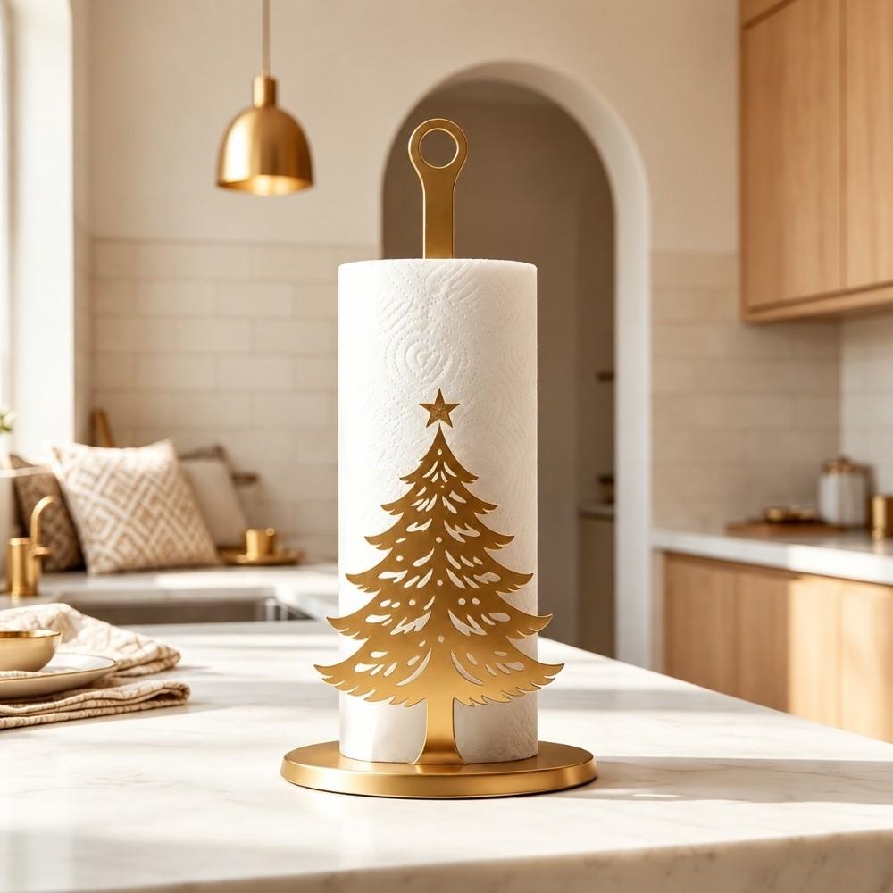 Cartoon Elk Santa Claus Paper Towel Holder Wooden Roll Paper Towel Holder  For Christmas Home Decor