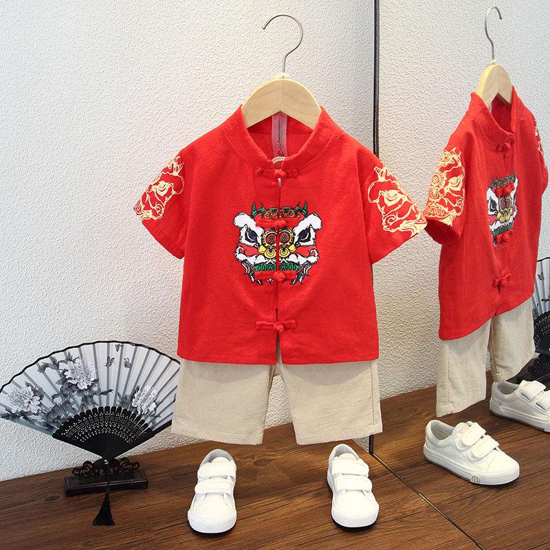 Летний костюм ханбок для мальчиков в стиле «цветение сливы», ретро-детский костюм в стиле Тан, летний костюм для мальчиков и детей в старинном стиле, из хлопка и льна, тонкая секция из пеньки в китайском стиле