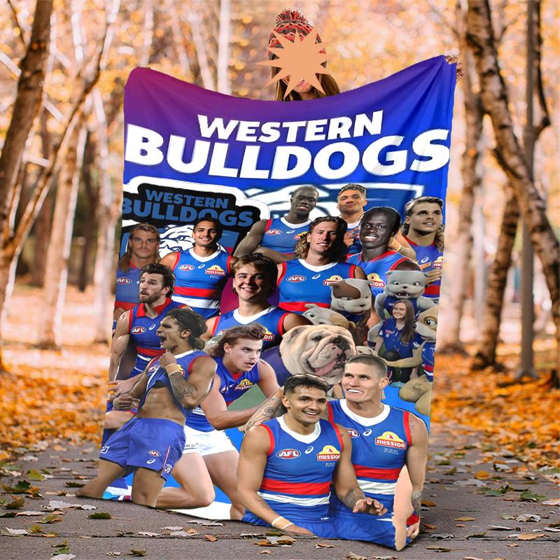 Western Bulldogs Flannel Blanket Soft Warm All-Season Throw, Design for Camping, Car Travel, Hiking Sofa, Bed, Office Perfect Gift for Parties