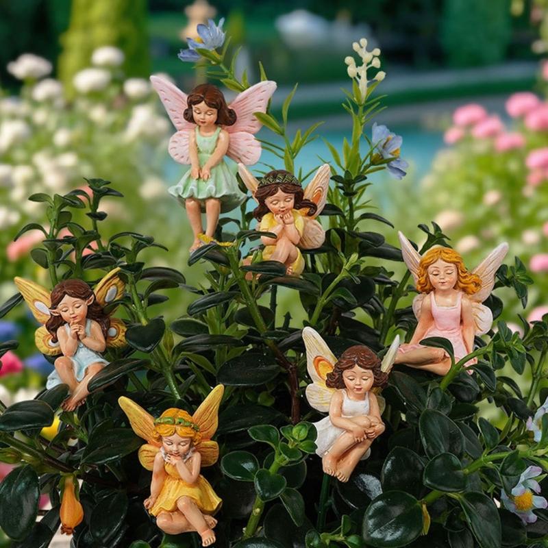 6pack Weatherproofed Resins Figurines Outdoor Fairies Garden Resin Crafts Sculptures for Outdoor Display
