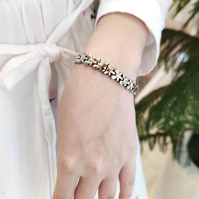 Ikuinen стальной магнитный браслет женская цепочка золото с высоким магнитом ювелирные изделия для женщин цветок германиевая голограмма звено шириной 9 мм