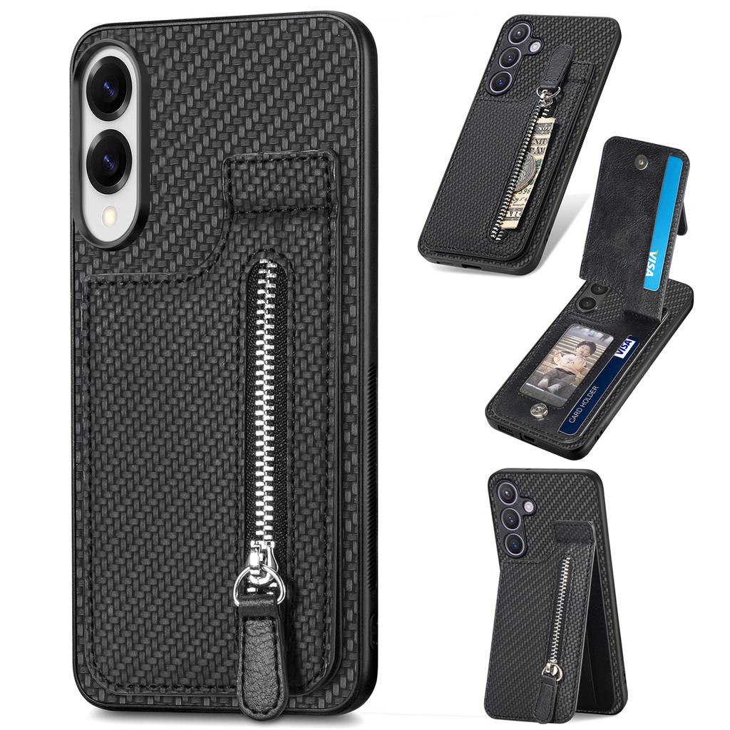 For Samsung Galaxy S25 Edge Case Leather Phone Back Cover with Zipper Card Holder Kickstand