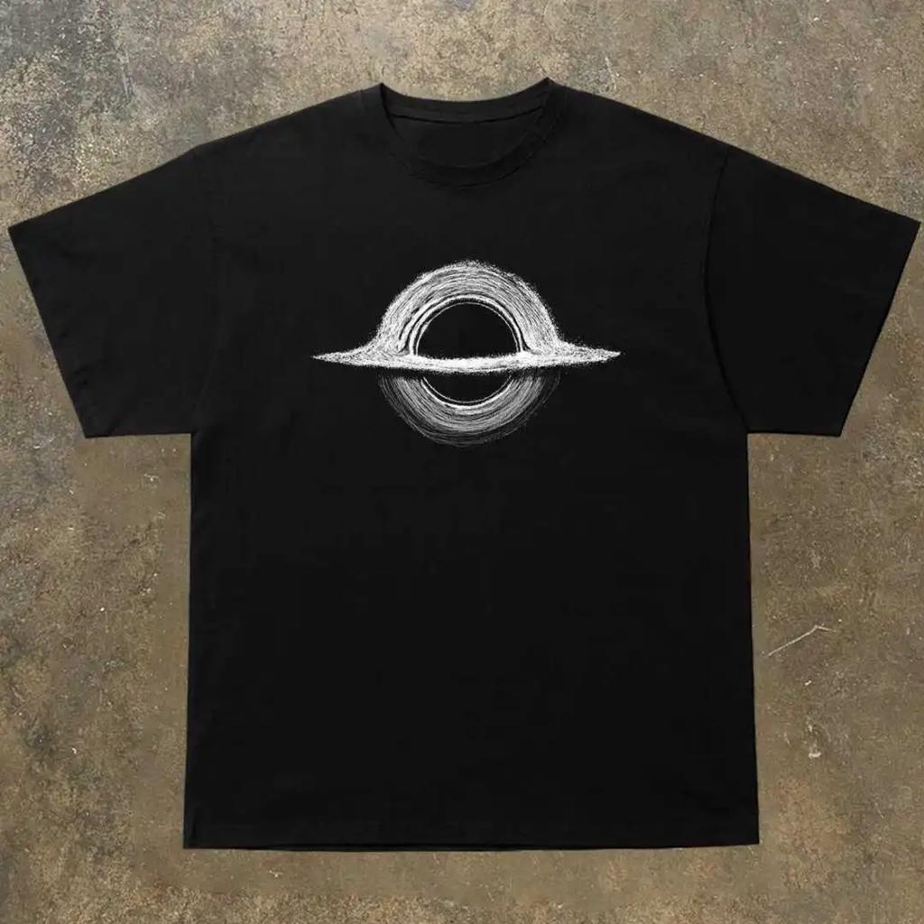 American Black Hole Creative Short-sleeved T-shirt Pure Cotton Heavy 200g Design Sense Nebula Print Oversize Short Sleeve Tops