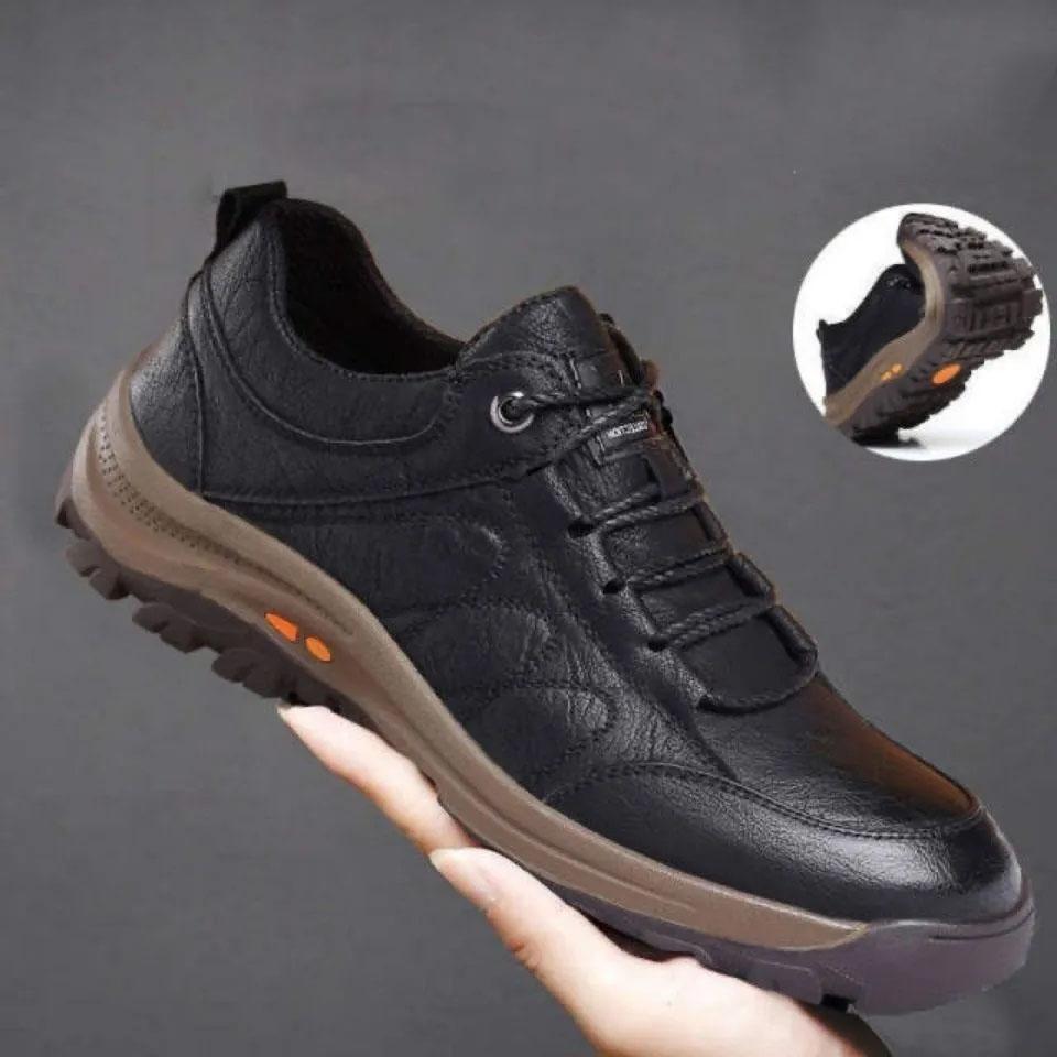 Men's Casual Leather Shoes Non-slip Soft Sole Leather Sneakers Sports Shoes Cushioning Wear-resistant Outdoor Hiking Shoes