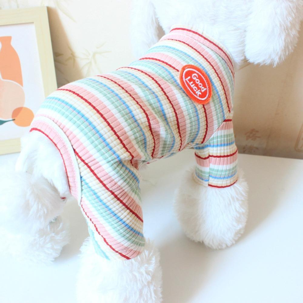 Colorful Stripes Dog Jumpsuits Cute Soft Cat Pajamas Poodle Dog Clothes Pet Four Legged Clothes Winter Warm Puppy Rompers