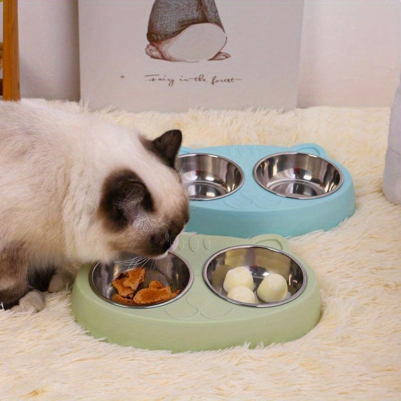 Pet Double Bowl Plastic Kitten Cat Food Drinking Tray Feeder Cat Feeding Pet Supplies Accessories