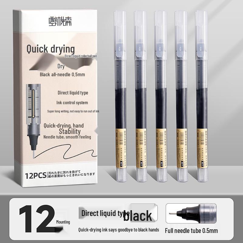 High-Capacity Quick-Drying Rollerball Pen - Black, Red, Blue, Full Needle Tip for Students and Office.