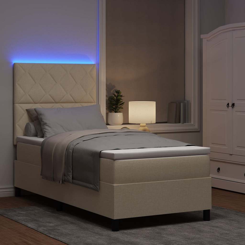 Boxspring Bed with LED Light Strips Cream 90 x 200 cm Fabric