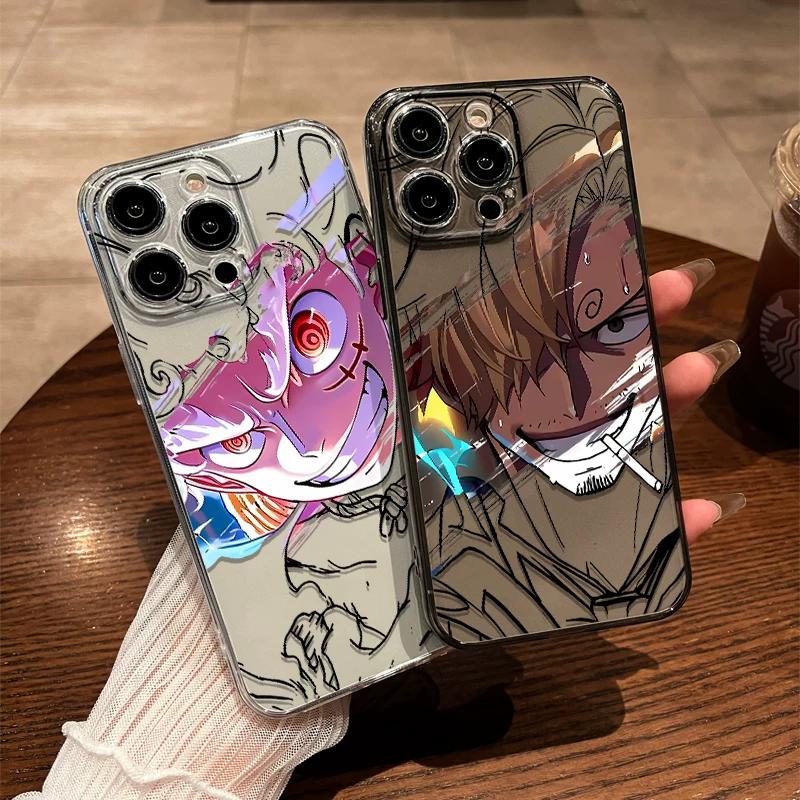 Чехол для телефона из ТПУ с граффити в стиле аниме One Piece Luffy & Sanji для IPhone 15 14 13 Pro Max и Samsung Galaxy S24 Ultra, Прозрачный противоударный защитный чехол