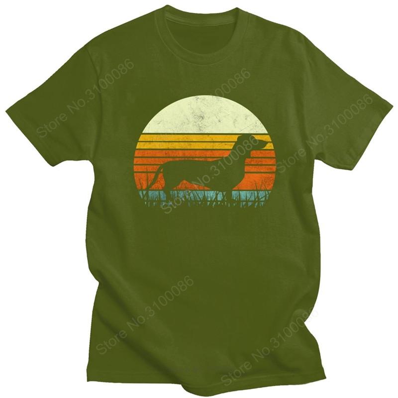 Unique Unisexs Dachshund Tshirt Short Sleeve Cotton Tshirt Leisure 70s Vintage Retro Sunset Dog Tee Shirt Loose Fit Tops Clothing