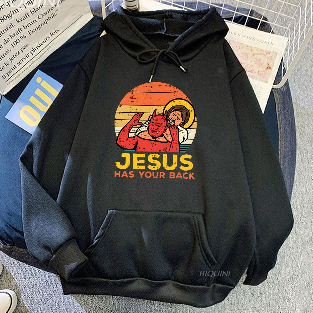 Jesus Has Your Back Jiu Jitsu Retro Christian Hoodie Women Men Vintage Long Sleeve Sweatshirts Ropa Hombre Sudaderas Tops