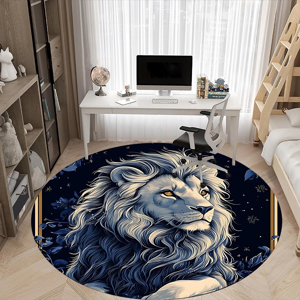 1PC Lion Night Office Round Area Rug,  Mat Suitable ForOffice, Under Office Chairs Bedroom Living Room Home Decor, Room Deco