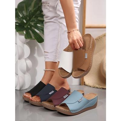 Женские минималистичные шлепанцы больших размеров однотонные с открытым носком на толстой подошве повседневные сандалии