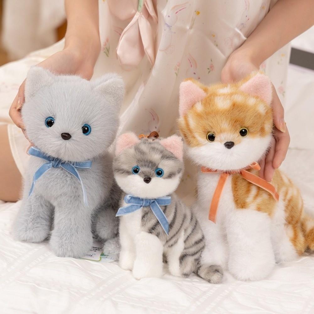 Fluffy Simulated Cat Plush Toys Sitting Pose Cat Doll Delicate Lifelike Kitten