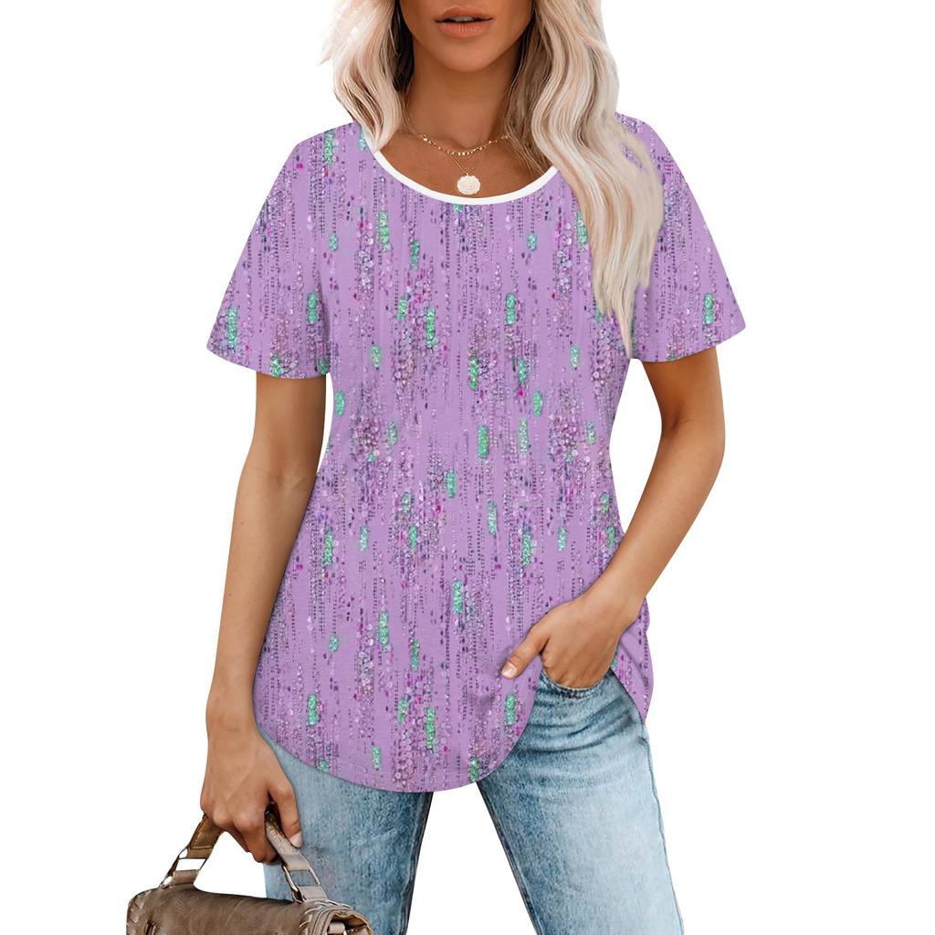 Женская модная повседневная плиссированная футболка с короткими рукавами и круглым вырезом с градиентным принтом